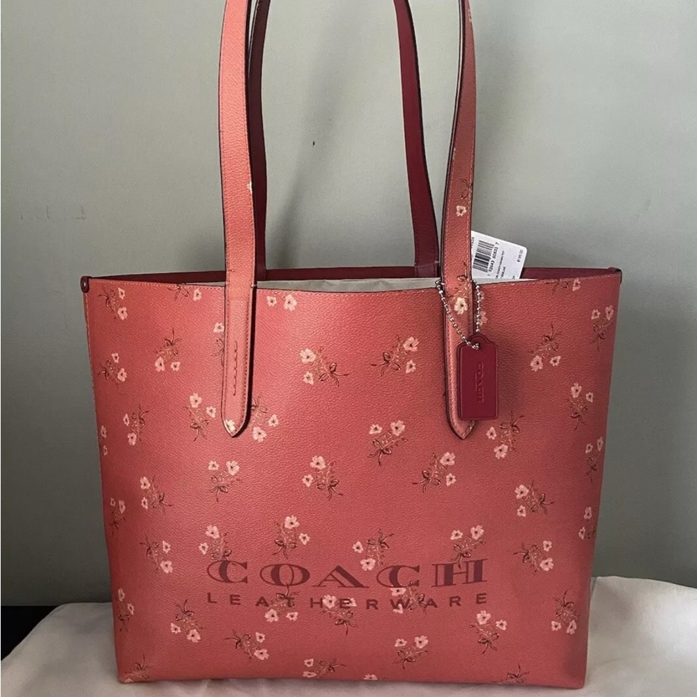 RARE HTF Coach Leatherware Floral Bright Coral Highline Tote